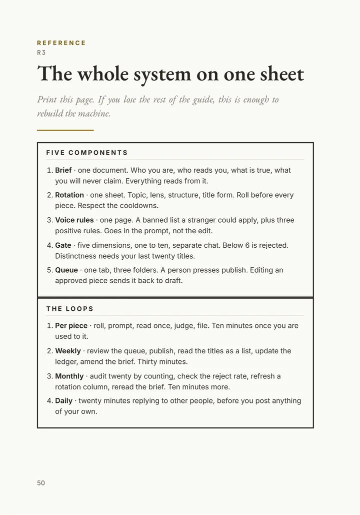 The one-sheet summary of the whole system
