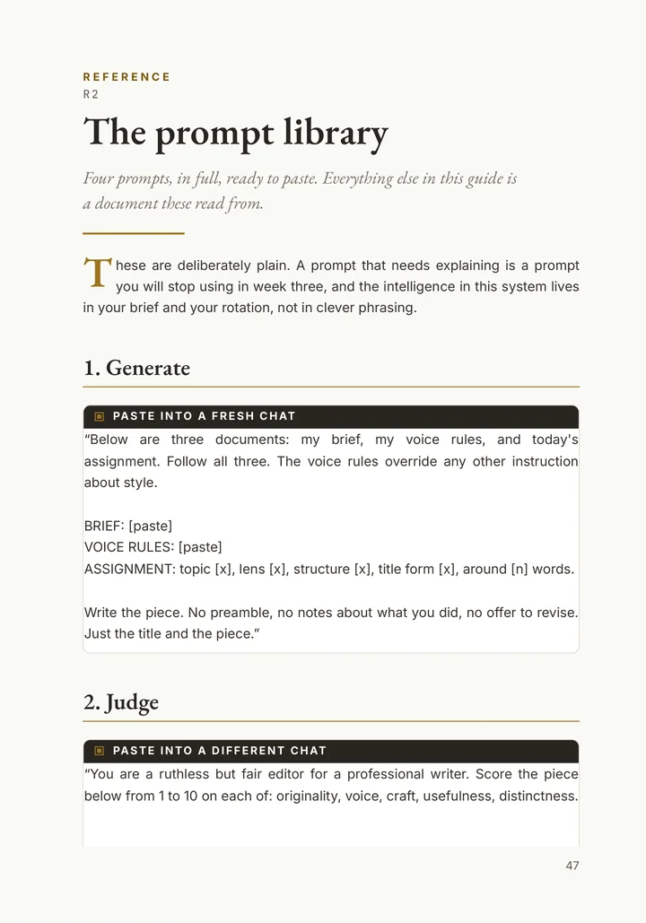 The prompt library page from the reference section